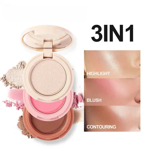 Set Maquillaje 3 En1 Colorete En Polvo Y Contorno Iluminador