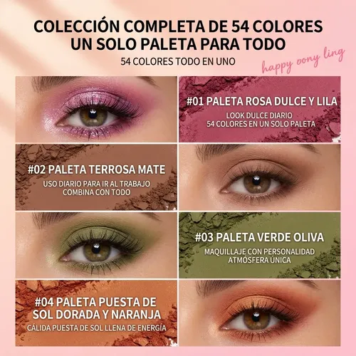 Paleta De Sombras 54 Colores Mates Y Brillos Maquillaje Ojos