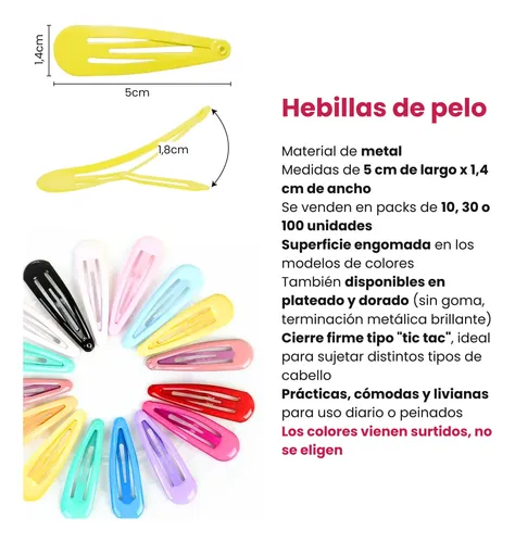 100 Hebillas De Pelo Broche Tic Tac Blister Unidades Surtido