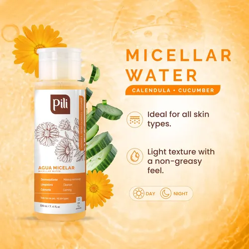 Agua Micelar Natural Pili Con Caléndula, 7.4 Onzas Líquidas