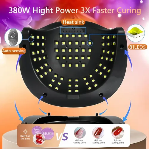 Lámpara De Uñas Led Uv Dmjwan 380w Con 81 Perlas Y 4