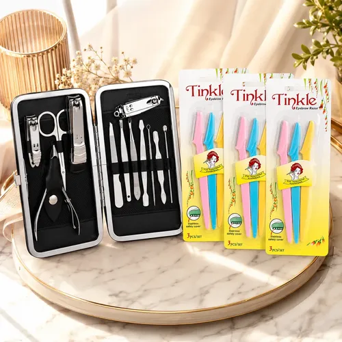 Set Manicura Pedicura 12 Piezas Acero + 9 Perfiladores Cejas