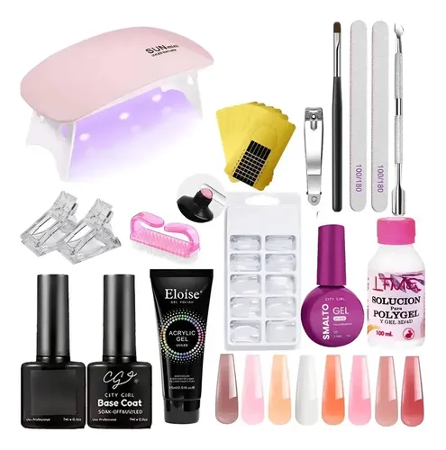 Kit Uñas Esmaltado Esculpidas Polygel Set Uv Semipermanente