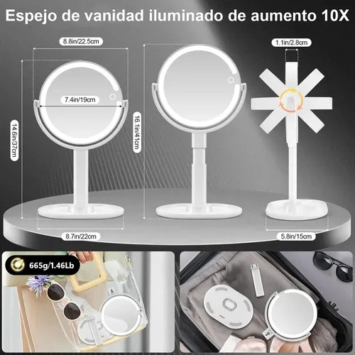 Espejo Cosmético Led Redondo Retráctil Con Doble (xy)