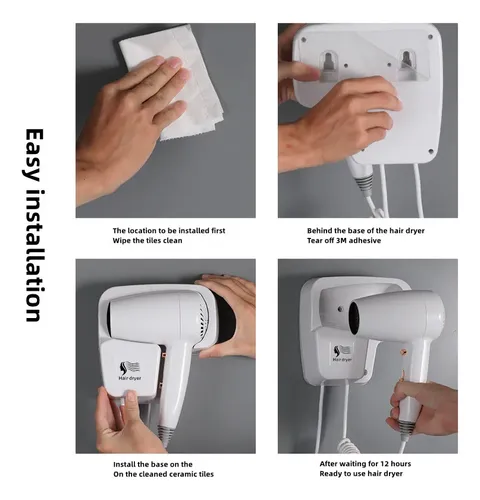 Secador De Pelo De Pared 1300 W Sin Perforación White -1300w