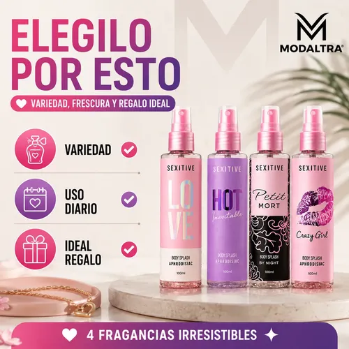 Kit 4 Body Splash Afrodisiacos Con Feromonas Sexitive Mujer