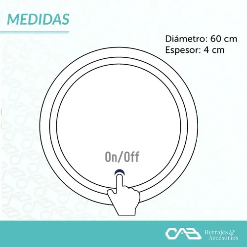 Espejo Redondo Con Luz Led 60 Cm Boton Tactil Touch Baño