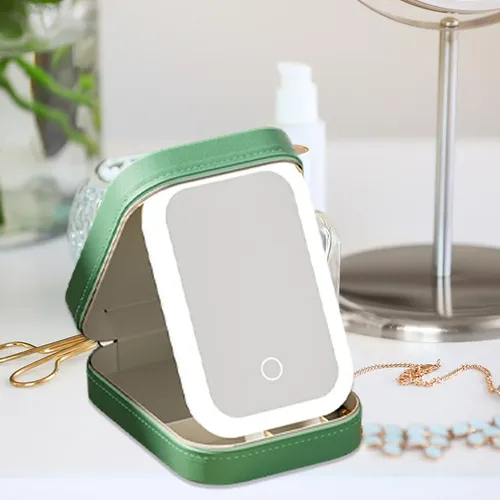 Estuche De Maquillaje Con Espejo Led Y Organizador Blanco