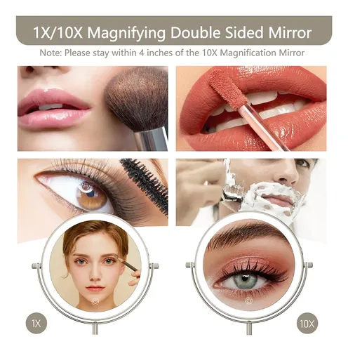 Espejo De Maquillaje Iluminado Miroamz De 8 Pulgadas Con Aumento De 1x/10x Blanco