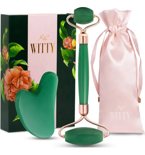 Set Rodillo Facial Y Gua Sha Jade Witty Verde