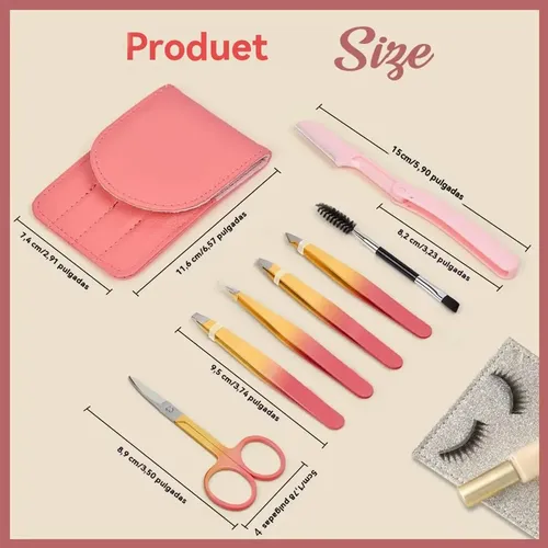 W Kit 7pzs Pinzas For Cejas Profesionales Con Tijera Tj
