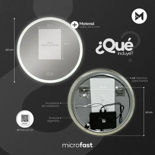 Espejo Luz Led Touch/táctil Inteligente Baño Premium Desempañante Fría/cálida/neutra Redondo Moderno 60cm Esmerilado Regulación De Brillo