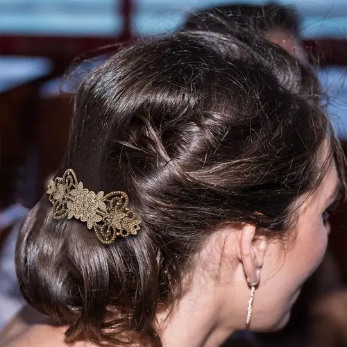 Pinza De Pelo Retro De Bronce Con Diseño Floral Y Grabado K