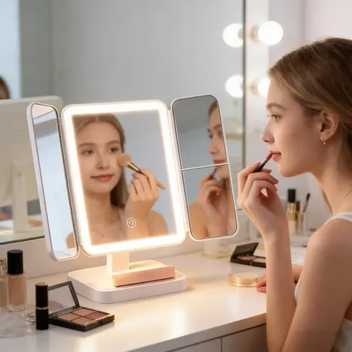 Espejo Led Tríptico De Tocador Con Luz Y Aumento Regalo White
