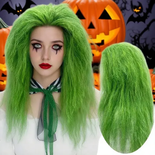 Peluca Larga Rizada Verde Para Fiestas Verde