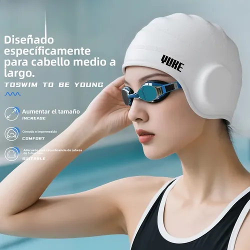 Gorro Natación Silicona Orejas Talla Extra Mujer Profesional