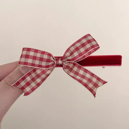 Pinza Para El Pelo Con Lazo Rojo A Cuadros: Accesorio De Hor