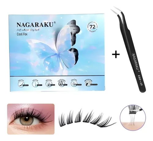Kit Pestañas Nagaraku Cool Fox 72 Clusters + Pinza