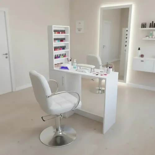 Mesa Manicura Con Porta Esmaltes Mas Apoya Manos Manicuria Blanco Liso