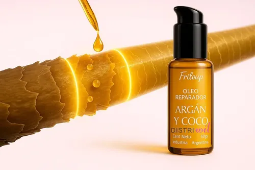 Oleo Serum Reparador Argan Y Coco Frilayp X50cc – Nutre Hidrata Revitaliza Suaviza – Ideal Uso Profesional Peluqueria Estetica Salon Barberia – Aporta Brillo Y Reconstruye Fibra Capilar