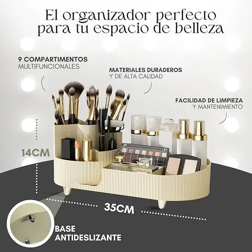 Organizador De Maquillaje Cosméticos Giratorio Blanco/ Negro