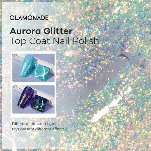 Top Coat Glitter Glamónade, Secado Rápido, Arcoíris