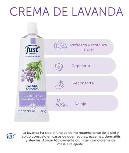 Crema De Lavanda Swiss Just 25g Relajante Corporal