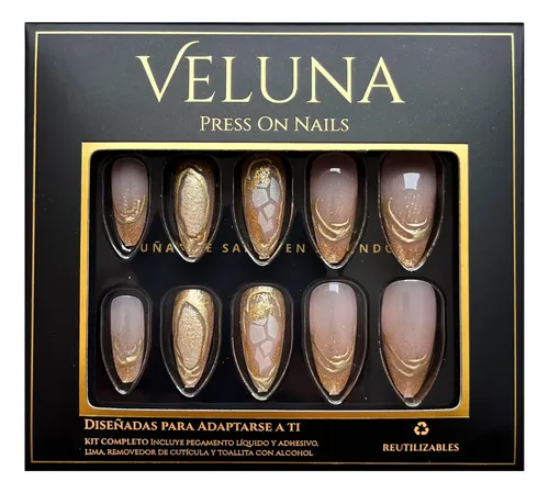 Uñas Press On Soft Gel Nude Con Detalles Dorados Color Golden Aura Nude