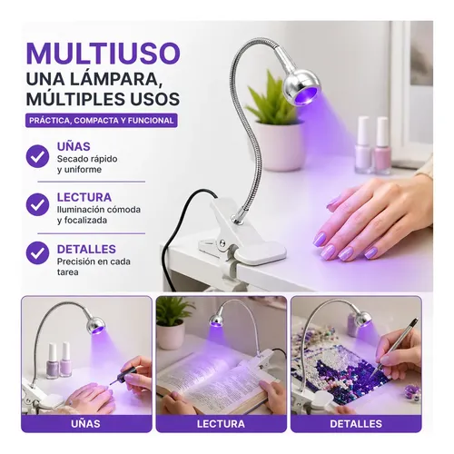 Lámpara Uv Led Flexible Con Clip Para Uñas Secado Rápido
