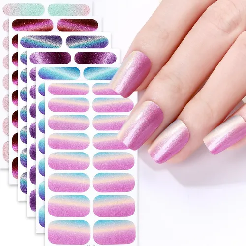 Stickers Uñas Cat Eye Glitter Impermeables 6 Hojas