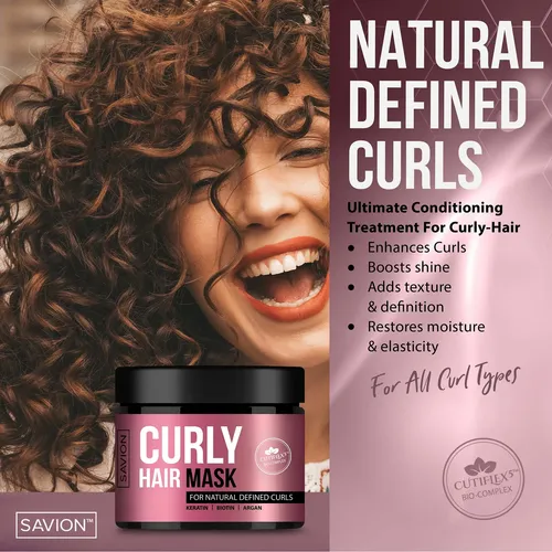 Mascarilla Capilar Savion, Cabello Rizado, Queratina, Biotin