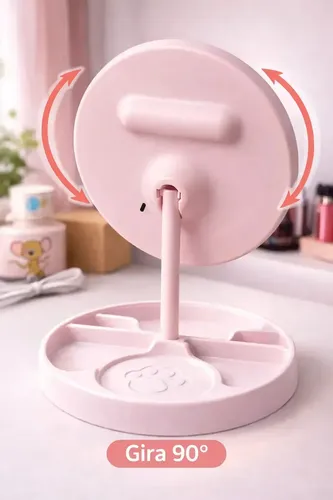 Espejo Pie Maquillaje Portatil Tactil Led Usb 90° Veoquiero Huella Rosa