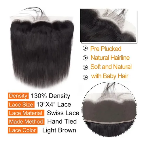 Cabello Liso Con Encaje Frontal, 100% Humano, 14 Pulgadas, N