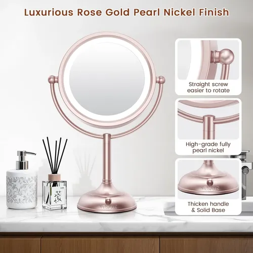 Espejo De Maquillaje Con Luz Vesaur 8.5” 1x 10x Rose Gold