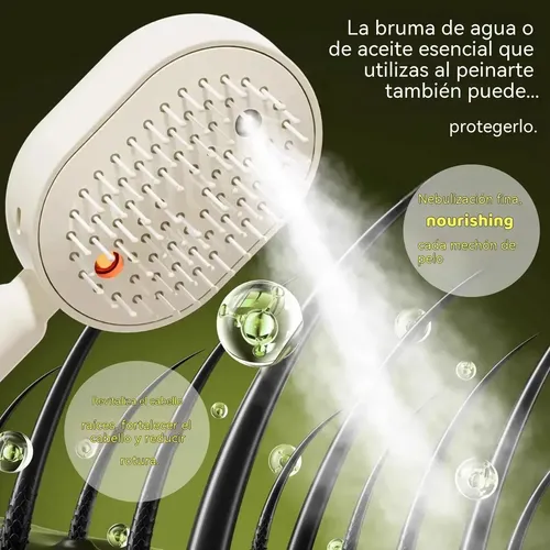 Cepillo Eléctrico Vapor Masaje Antifrizz Cabello Crema