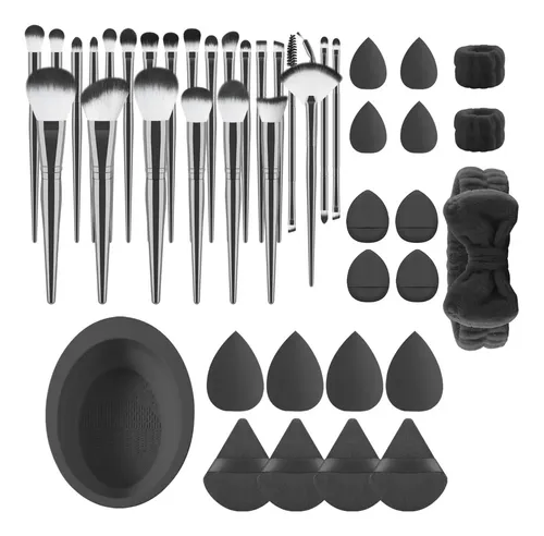 Set De 45 Brochas De Maquillaje + Cintas Para El Pelo