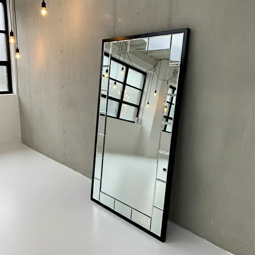 Espejo Rectangular Biselado Decoración Con Marco Doble Negro Y Biselado