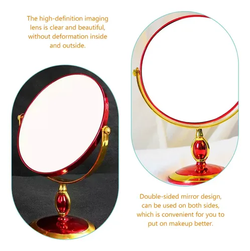 Espejo Redondo Giratorio De Doble Cara Para Cosméticos Para  Rojo Y Dorado