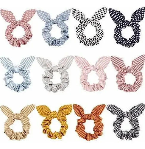 Lazos Con Orejas De Conejo Scrunchies (12 Unidades)