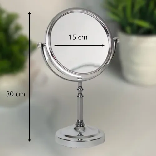 Espejo Maquillaje Aumento Doble Redondo De Pie Acero