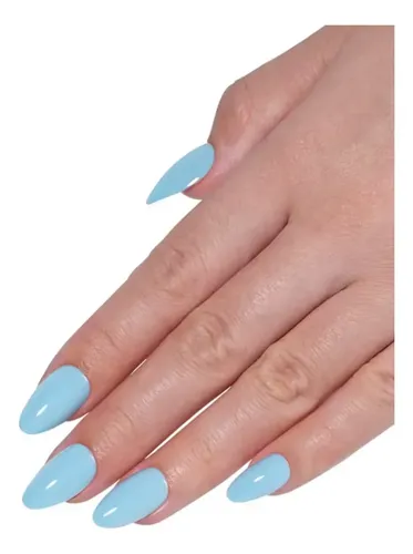 Uñas Press On Veluna Almendras 32u Cortas Reutilizables Kit Celeste