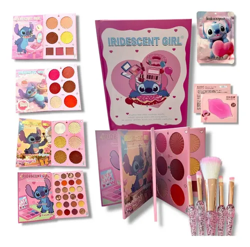 Kit De Maquillaje Libro Sombras Stitch +brochas+ Mascarillas