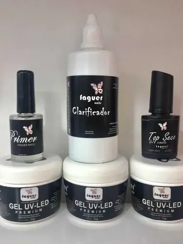 Kit Uñas Gelificadas Faguer Top Seco Primer Geles