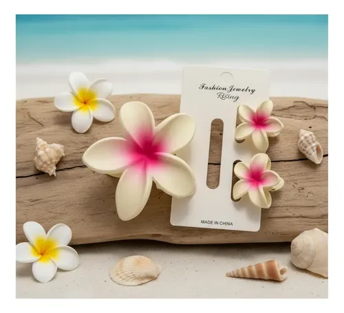 Set De Broches Flores Hawaianas Matte Para Pelo Hebillas
