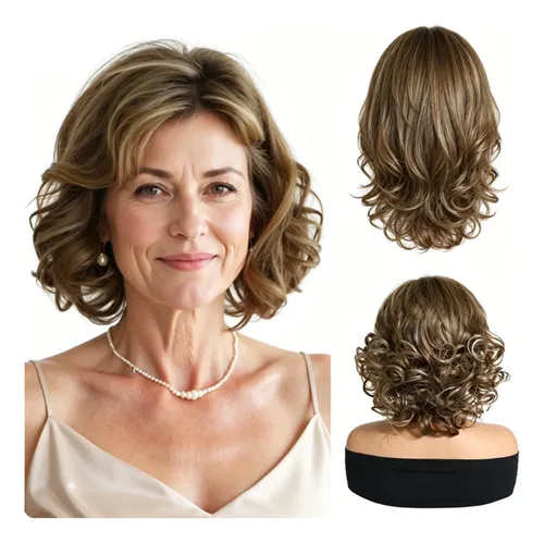 Peluca Bob Corto Rizado Para Mujer, Estilo Voluminoso 30cm