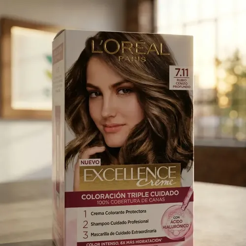 Kit Tintura Excellence Creme Tono 7.11 Rubio Ceniza Profundo