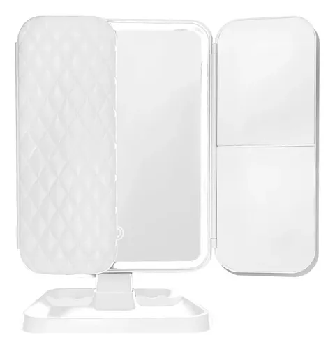 Espejo de maquillaje con luz 3 modos aumento 1x 2x 3x recargable blanco