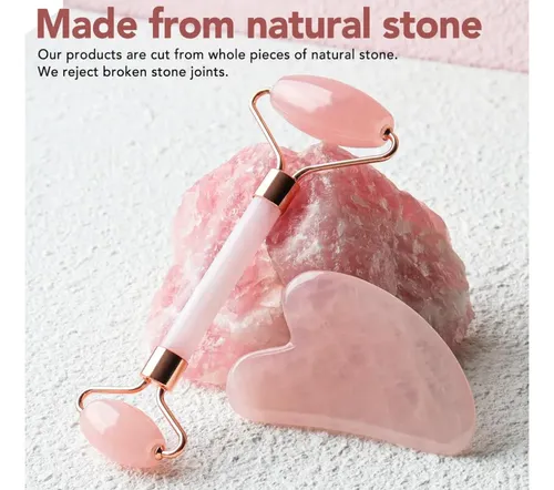 [rx Set Rodillo Facial Y Piedra Gua Sha Masajeador De