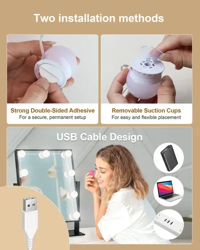 Luz De Tocador Led Yarnock 14 Bombillas Usb 3 Temperaturas D
