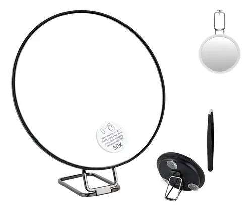 Espejo De Maquillaje Redondo 30x Con 3 Ventosas Y Giro 360°